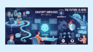 Diagram illustrating how ChatGPT processes language using neural networks and large language models.