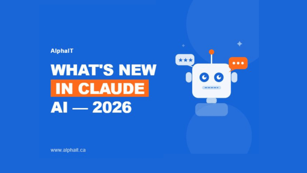 AlphaIT blog poster showing What's New in Claude AI 2026 — featuring Claude Opus 4.7, Cowork, and Claude Code updates