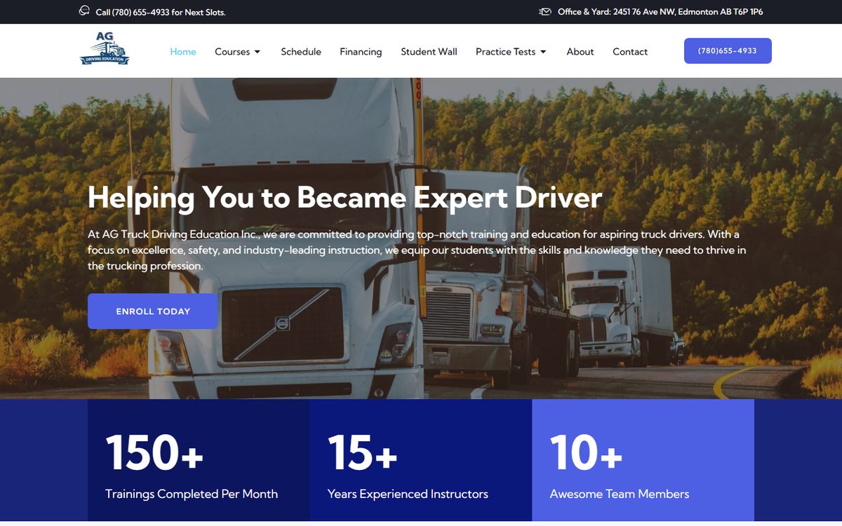 Homepage of AG Driving EDU (agdrivingedu.ca), a website built by AlphaIT