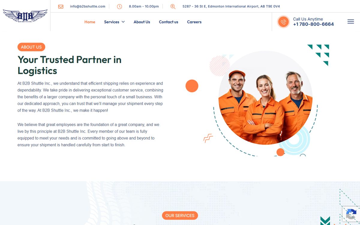 Homepage of B2B Shuttle (b2bshuttle.com), a website built by AlphaIT