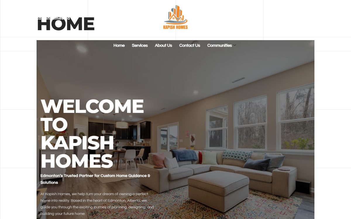 Homepage of Kapish Homes (kapishhomes.ca), a website built by AlphaIT