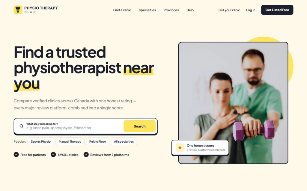 Homepage of Physio Therapy Near (physiotherapynear.ca), a website built by AlphaIT